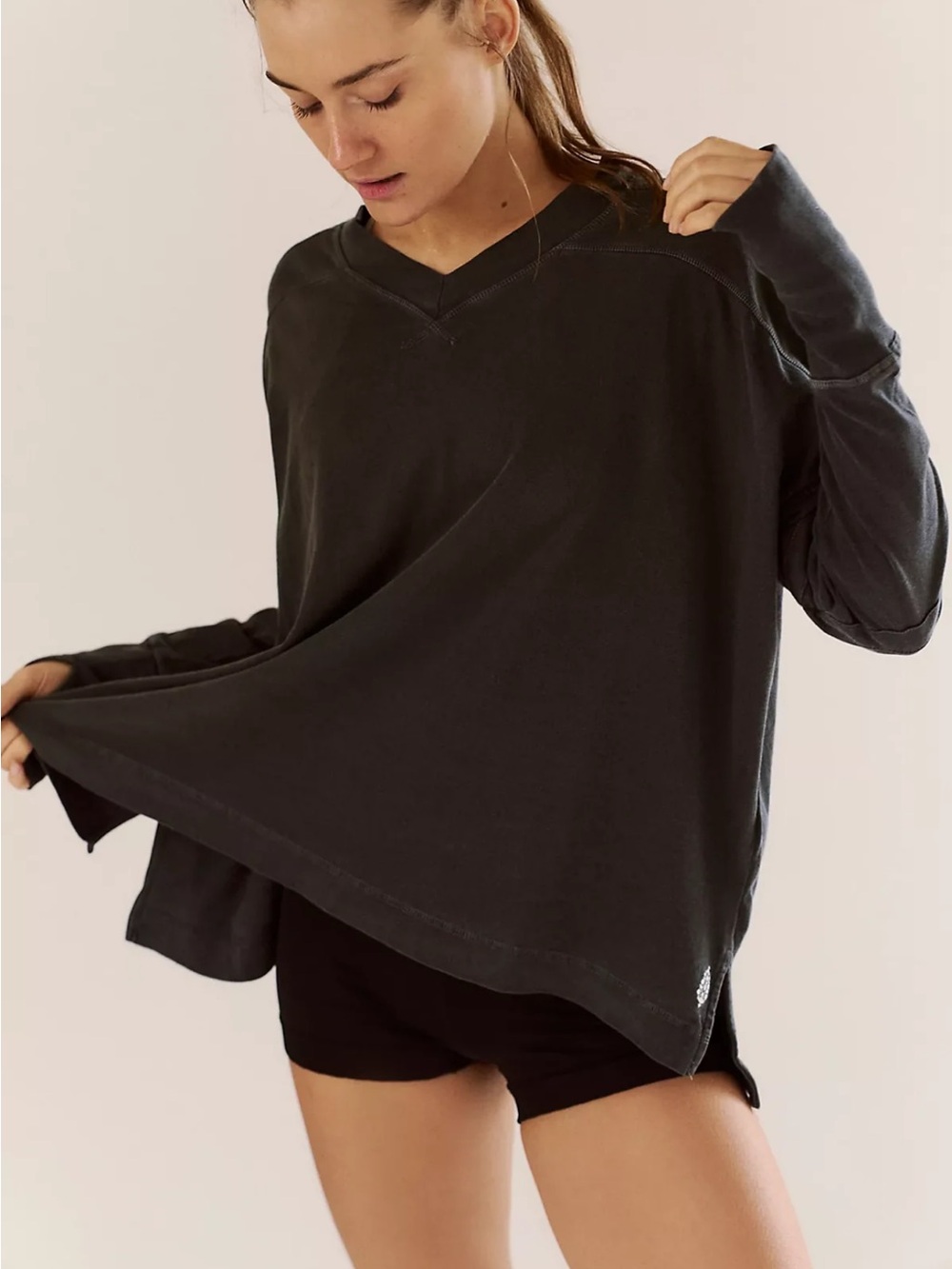 FP Movement Relaxed V-Neck Long-Sleeve Workout top in Washed Charcoal